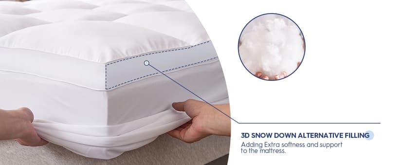 ELEMUSE King Mattress Topper for Back Pain, Extra Thick Mattress Pad Cover, Plush Soft Pillowtop with Elastic Deep Pocket, Overfilled Down Alternative Filling