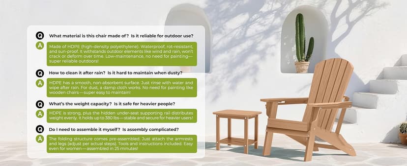 nevilywood Folding Adirondack Chair - Extended Ergonomic Backrest, Cup Holder - Easy Assembly - Durable HDPE Plastic, Weather Resistant & Maintenance-Free - Lawn, Patio, Deck Supports 400lbs Teak