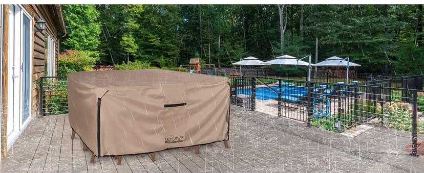 ULTCOVER Rectangular Patio Heavy Duty Table Cover - 600D Tough Canvas Waterproof Outdoor Dining Table and Chairs General Purpose Furniture Cover Size 111L x 74W x 28H inch