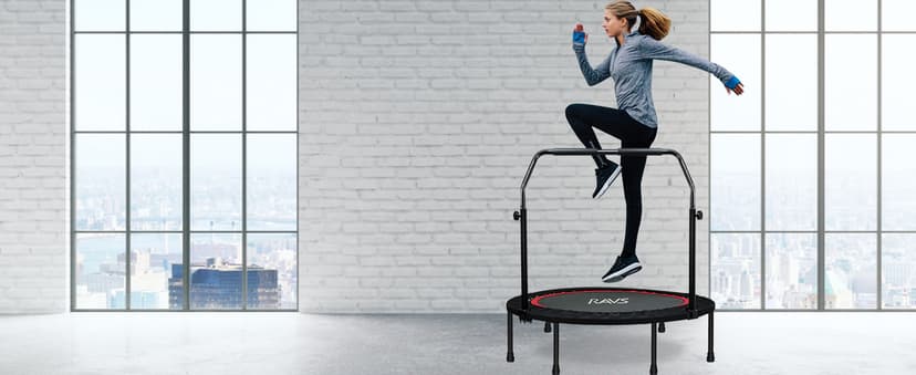 Foldable Mini Trampoline for Adults & Kids 40/48 inch Rebounder Trampoline with Adjustable Foam Bar for Indoor Workout Fitness