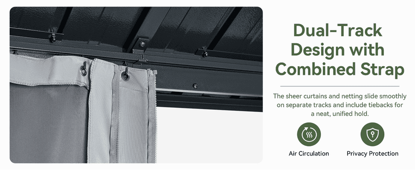 Aoxun 12'x10' Hardtop Gazebo, Aluminum Frame Permanent Pavilion with Curtains and Netting, Outdoor Galvanized Double Roof Canopy, Designed for Garden, Lawns, Patio (Black/Grey)