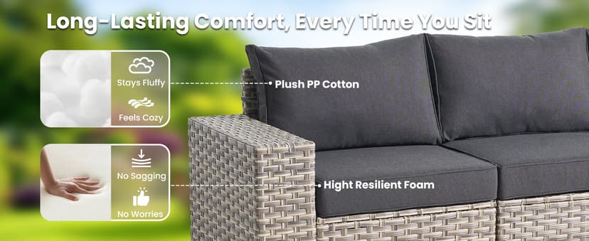 HOOOWOOO Outdoor Sectional Furniture Set,8 Pieces Wicker Patio Conversation Sets,L Shape All Weather Outside Couch Sofa Set with Swivel Chairs Ottoman,Black