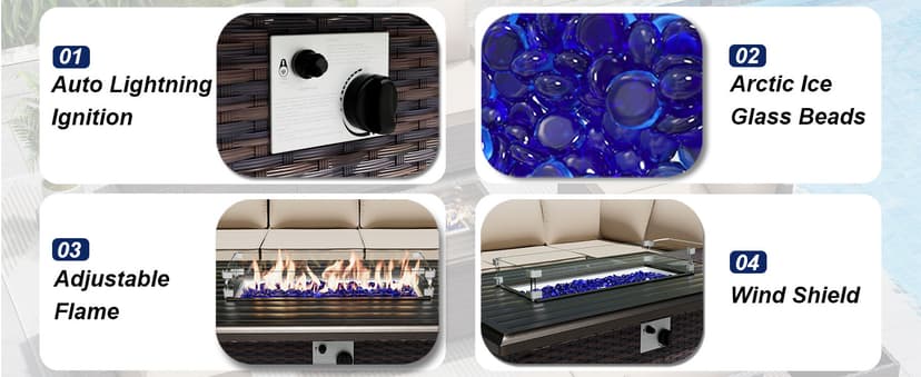 10 Pieces Patio Furniture Set with 2 Swivel Chairs Patio Furniture Outdoor Sectional Sofas with 55000 Gas Fire Pit Patio Conversation Set w/7 Cushions-Gary