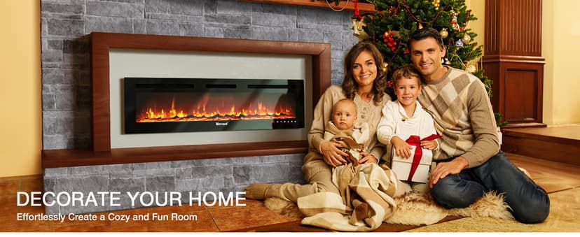 Electric Fireplace 60Inch,Wall Mounted Electric Fireplace Heater with Timer Inserts,TV Stand Touch Screen and Realistic Flame,Log Set,Crystal Flames 750 to 1500W,Remote for Living Room