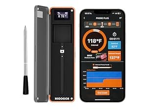 Smart Wireless Meat Thermometer 4 Probes, Bluetooth Food Thermometer, Remote Tracking and Real-Time Readings from Apps, for iOS and Android, for BBQ, Grill, Smoker