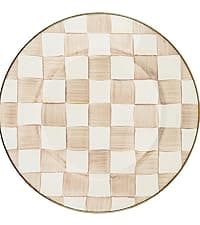 MACKENZIE-CHILDS Enamel Whistling Tea Kettle, Decorative Teapot for Stovetop, Brown-and-White Mocha Check