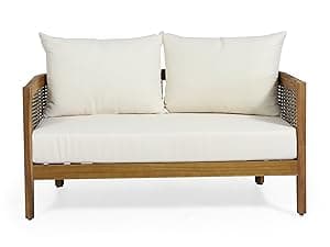 Merax 5-Piece Outdoor Acacia Wood Wicker Conversation Set with 3 Seater Sofa,Loveseat,2 Chairs and Coffetable for Backyard