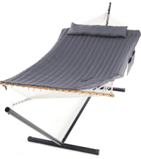 PNAEUT Double Hammock with Space Saving Steel Stand Included 2 Person Heavy Duty Outside Garden Yard Outdoor 450lb Capacity 2 People Standing Hammocks and Portable Carrying Bag (Coffee)