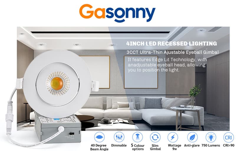 16 Pack Led Recessed Light 4 Inch,Adjustable Eyeball Gimbal, LED Recessed Lighting with Junction Box 9 Watts 750Lm Dimmable Ceiling Light ETL Listed (2700K/3000K/3500K/4000K/5000K Option)