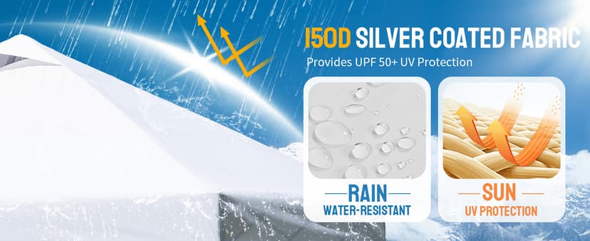 CROWN SHADES 10x10 Pop up Canopy Tent Instant Canopy with 150D Silver Coated Fabric Including 2 Half Sidewalls, 4 Ropes, 8 Stakes, 4 Weight Bags, STO 'N Go Bag, White