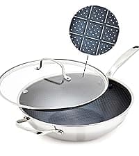 Blue Diamond Hybrid Nonstick Stainless Steel 12 Piece Cookware Set, Tri-Ply PFAS-Free Ceramic Diamond Bond Pots & Pans, Dishwasher & Oven Safe to 850F, Induction Ready, Metal Utensil Safe, Silver