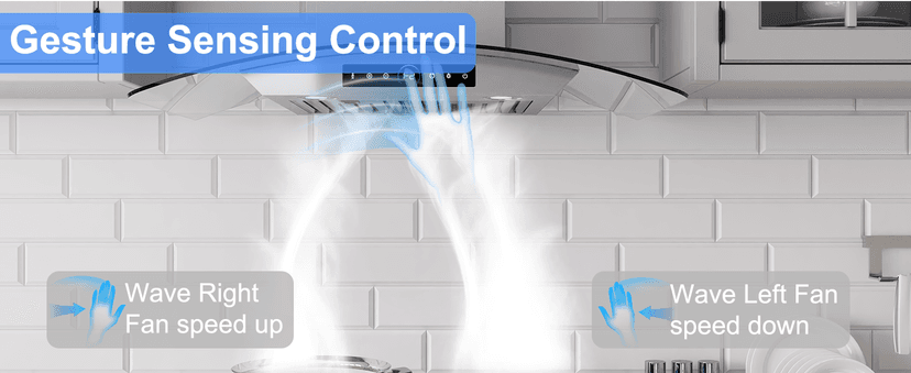 30 inch Range Hood Wall Mount, 1200 CFM with 4-Speed Gesture Sensing & Touch Control, Stainless Steel Ducted Kitchen Stove Vent Hoods with 2 LED Lights, Time Setting, Dishwasher-Safe Baffle Filters