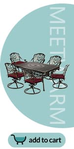 MEETWARM Outdoor 9-Piece Patio Dining Set, All-Weather Cast Aluminum Patio Conversation Set- 8 Cushioned Swivel Rocker, 61" Round Patio Dining Table w/Detachable Lazy Susan/Umbrella Hole, Dark Bronze