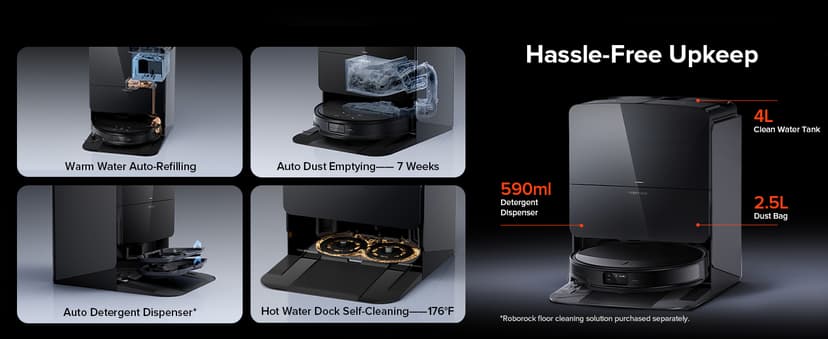 roborock Saros 10R Robot Vacuum and Mop, Powerful Suction, Zero-Tangling, 3.14’’ Ultra Slim, FlexiArm Riser Technology for Carpet & Floor, Corner & Edge Cleaning, Self-Emptying, Hot Air Drying, Black