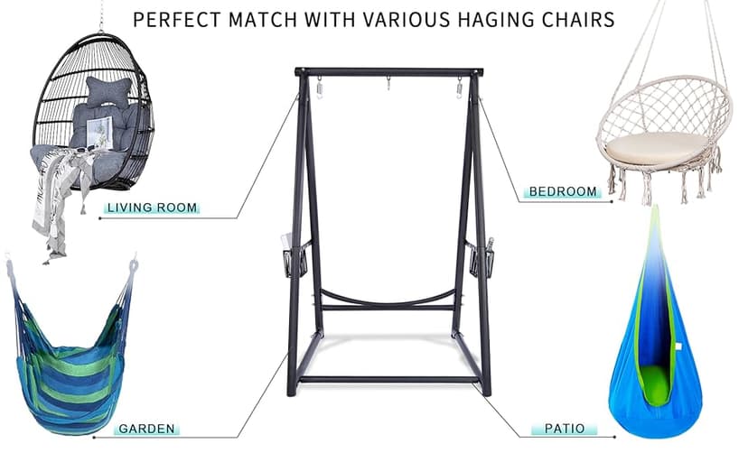 Reinforced Base & Triangular Structure Hammock Stand with 2 Storage Baskets, Swing Stand with 3 Hooks Fit for Most Hanging Chair for Oudoor&Indoor (Stand Only) (Coffee)