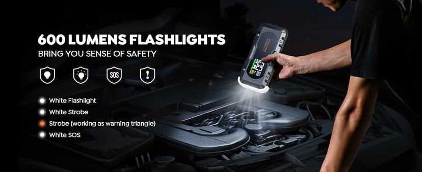 8-in-1 Car Battery Jump Starter 7000A Peak 65W Fast Charging Portable Car Battery Jumper Starter Portable (All Gas/10L Diesel) Jump Box with Extended Jumper Cables