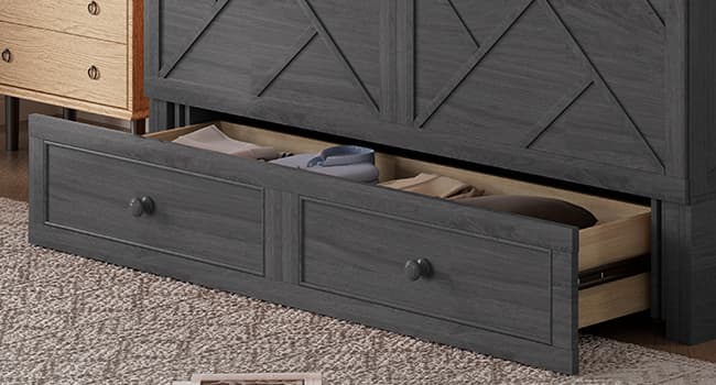 ijuicy Murphy Bed Queen with Foam Mattress, Convenient Murphy Bed Cabinet with Charging Station & Storage Board, Bed That Folds into Cabinet with Large Storage Drawer for Bedroom,Guest Room(Grey)