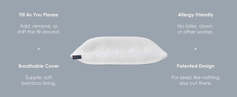 DreamyBlue Signature Pillow w/Adjustable Loft • Shredded Memory Foam Fill • Neutral Alignment for Side, Back, and Stomach Sleepers • Washable Bamboo Rayon Cover • CertiPUR-US Certified Foam (Queen)