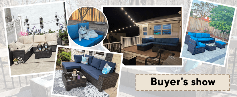 5 Pieces Patio Furniture Set All-Weather Outdoor Wicker Sectional Conversation Sofa Rattan Patio Seating Sofa with Cushion and Glass Table and Ottoman for Porch,Beige