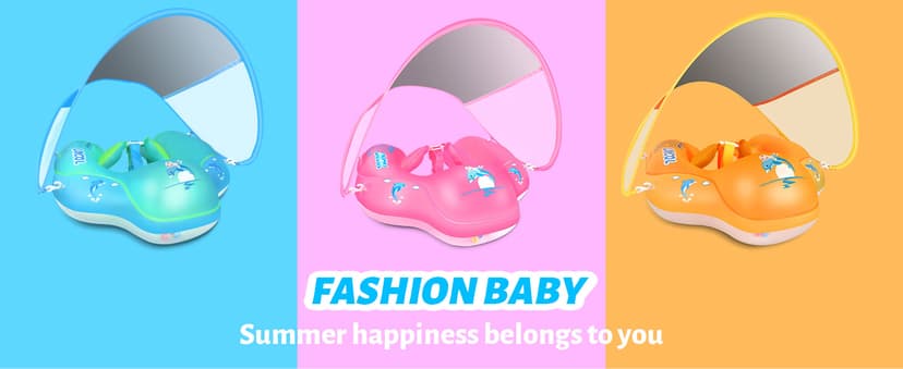 LAYCOL Baby Swimming Float Inflatable Baby Pool Float Ring with Sun Protection Canopy,add Tail no flip Over for Age of 3-36 Months