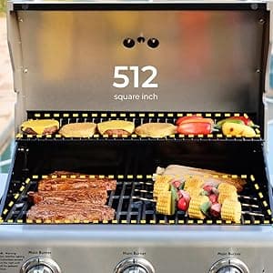Kenmore 3-Burner Propane BBQ Grill, 30,000 BTUs Gas Grill with Cast Iron Cooking Grates, Folding Side Tables & Wheels, Outdoor Grill with Tool Hooks, Black
