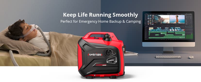 2500-Watt Gas Powered Portable Inverter Generator, CO Sensor, Super Quiet for Home Backup, Emergency, Camping, EPA Compliant 2025 Version