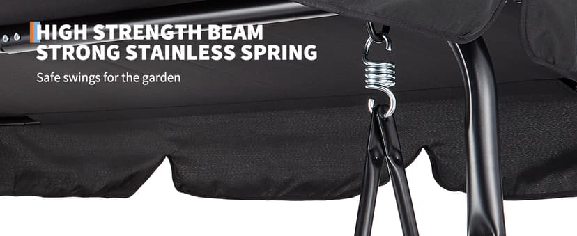 Outdoor Porch Swing Chair with Adjustable Canopy for Adults 3 Seat Glider Bench with Thickened Cushions Outside Patio Swing for Backyard Lawn Garden Black