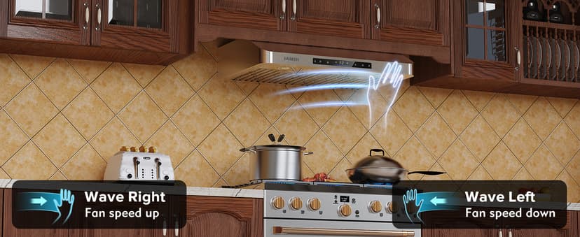 Under Cabinet Range Hood 30 Inch,900 CFM Stainless Steel Kitchen Stove Vent Hood with 4 Speed Exhaust Fan Gesture Sensing/Touch/Remote Control