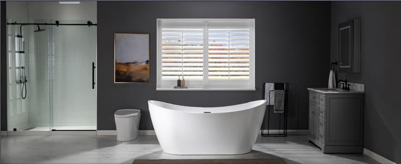 WOODBRIDGE 67" Acrylic Freestanding Bathtub Contemporary Soaking White Tub with Brushed Gold Overflow and Drain,B0010-BG