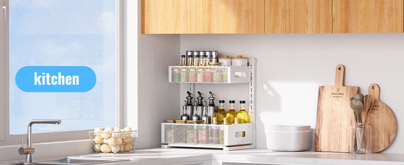 Pull-out Under Kitchen Sink Organizer, Metal Functional Under Sink Organizer, Height Adjustable Under Bathroom Sink Organizer, Under Sink Storage for Kitchen Bathroom Cabinet (White)