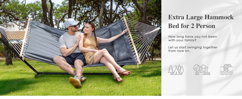 SUNCREAT 2 Person Hammock with Stand, Heavy Duty Portable Hammocks, 475 lbs Capacity, Dark Grey