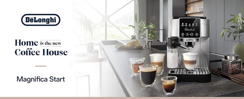 De'Longhi Magnifica Start Espresso & Coffee Machine with Automatic Milk Frother, One Touch Latte, Cappuccino, Built-in Grinder, Silver, ECAM22080SB