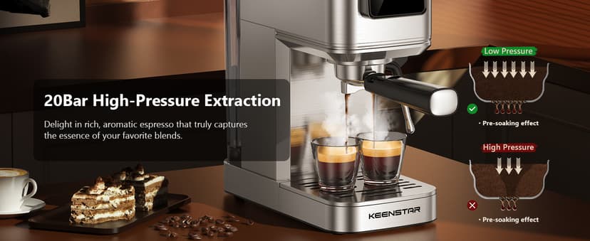 KEENSTAR 20Bar Espresso Machine with Rapid Cold Brew, Hot & Iced Coffee Machine, Espresso Maker with Milk Frother Steam Wand, Touch Screen with 40oz Water Tank for Latte, Cappuccino, Gift