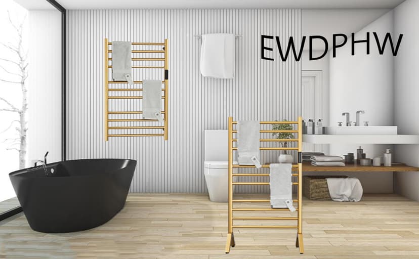 Electric Towel Warmers Radiator with Built-in Timer Gold, 140W Wall-Mounted & Freestanding Heated Towel Drying Rack with 11 Bars, 304 Stainless Steel Heated Towel Rail for Bathroom, Plug-in