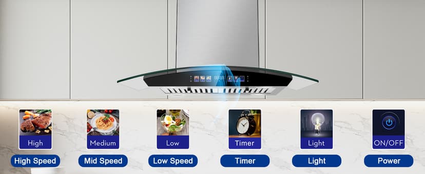Island Range Hood 30 Inch 700 CFM Ceiling Mount Kitchen Vent Hood Tempered Glass with Color Gesture Sensing & Touch Control, 3 Speed Fan, 4 LED Lights, Permanent Filters