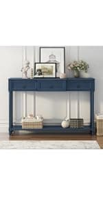 Solid Wood Console Table Entryway Table with Storage Drawers and Bottom Shelf Sofa Table for Entry Hallway Foyer Sofa Couch Table,Fully Assembled (48.8" Brown)