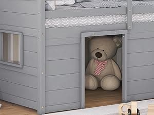 Bellemave Twin Size Low loft Bed for Kids,Wood Loft Beds,Modern Farmhouse Twin loft Bed,Loft Bed with Storage, No Box Spring Needed,for Kids,Gray