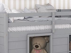 Bellemave Twin Size Low loft Bed for Kids,Wood Loft Beds,Modern Farmhouse Twin loft Bed,Loft Bed with Storage, No Box Spring Needed,for Kids,Gray