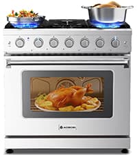 AAOBOSI 36 Inch Front Control Gas Range Oven with 6 Cooktop Burners, 6 Cu. Ft True Convection and Self Clean, Freestanding Stainless Steel Heavy Duty Gas Range Stove with Halogen Light,Large Capacity