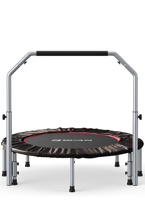 BCAN 40"/48" Mini Rebounder Trampoline for Adults with Bar, 450/550LBS Fitness Trampoline with Bungees, Adjustable Handle, Stable & Quiet, Indoor Outdoor, Whole-Body Workout & Relaxation at Home
