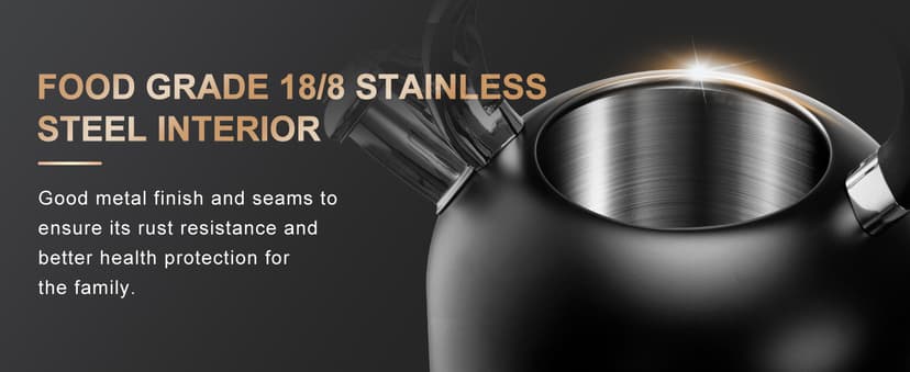 SUSTEAS Tea Kettle - 3.17QT Whistling Kettle with Ergonomic Handle - Premium Stainless Steel Tea Pots for Stove Top, Chic Vintage Teapot with Composite Base, Work for All Stovetops (Black)