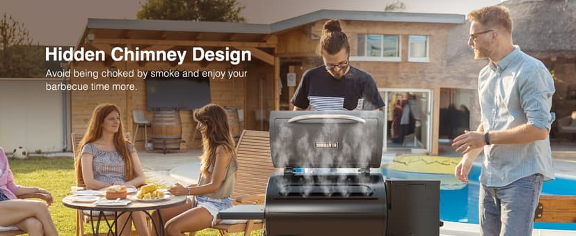 LCD Control Wood Pellet Smoker Grill, 456 SQ. IN Cook Area, Pellet Grill with Auto Feed & Leaking Waste, 500°F Max Temperature, 8 in 1 BBQ Grill with Meat Probe, Side Table with Hooks(Black)
