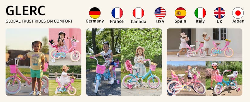 Glerc Maggie Girls Bike, 12-20 Inch Kids Bike for 2-13 Years Old Children, Princess Style Kids Bicycle with Doll-Seat & Basket & Training Wheels, Multiple Colors