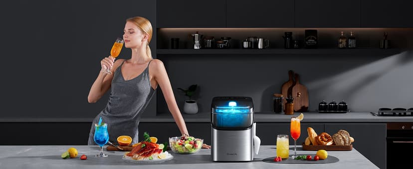 GoveeLife Smart Ice Maker Countertop, Portable Ice Machine with Voice Control, 9 Ice Cubes in 6 Minutes 3 Sizes, 26lbs/24Hrs, Self Cleaning RGB Lights, Quiet Ice Maker with Scoop for Kitchen Silver