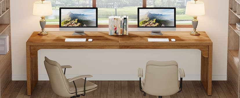Tribesigns 78.7 Inches Long Computer Desk, Wooden Extra Long Desk, 2 Person Large Writing Table for Home Office, Brown