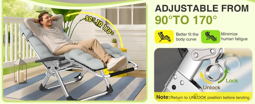 Suteck Zero Gravity Chair, Reclining Camping Lounge Chair w/Removable Cushion, Upgraded Lock and Cup Holder, Reclining Patio Chairs Folding Recliner for Indoor and Outdoor