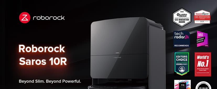 roborock Saros 10R Robot Vacuum and Mop, Powerful Suction, Zero-Tangling, 3.14’’ Ultra Slim, FlexiArm Riser Technology for Carpet & Floor, Corner & Edge Cleaning, Self-Emptying, Hot Air Drying, Black