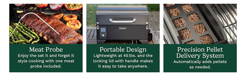 Cuisinart 8-in-1 Portable Wood Pellet Grill and Smoker, Compact for RV, Tailgates, Camping, and Backyard Cooking, Smoky Flavor, Versatile Meat Smoker