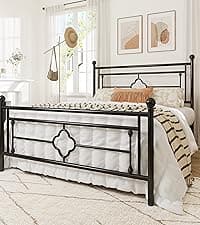 Allewie 14 Inch Queen Size Metal Platform Bed Frame with Victorian Vintage Headboard and Footboard/Under Bed Storage/No Box Spring Needed/Easy Assembly/Noise Free/Mattress Foundation/Black
