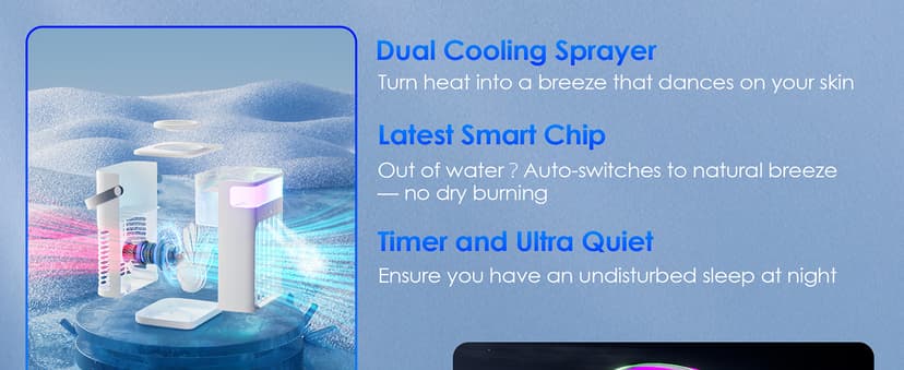 Portable Air Conditioners,Air Conditioner,Ac Unit with 1500ML Water Tank,2 Spray Ports,3 Wind Speeds,3 Timers,10 kinds of Colorful Lights,Portable Ac Units for Room Camping Car Office